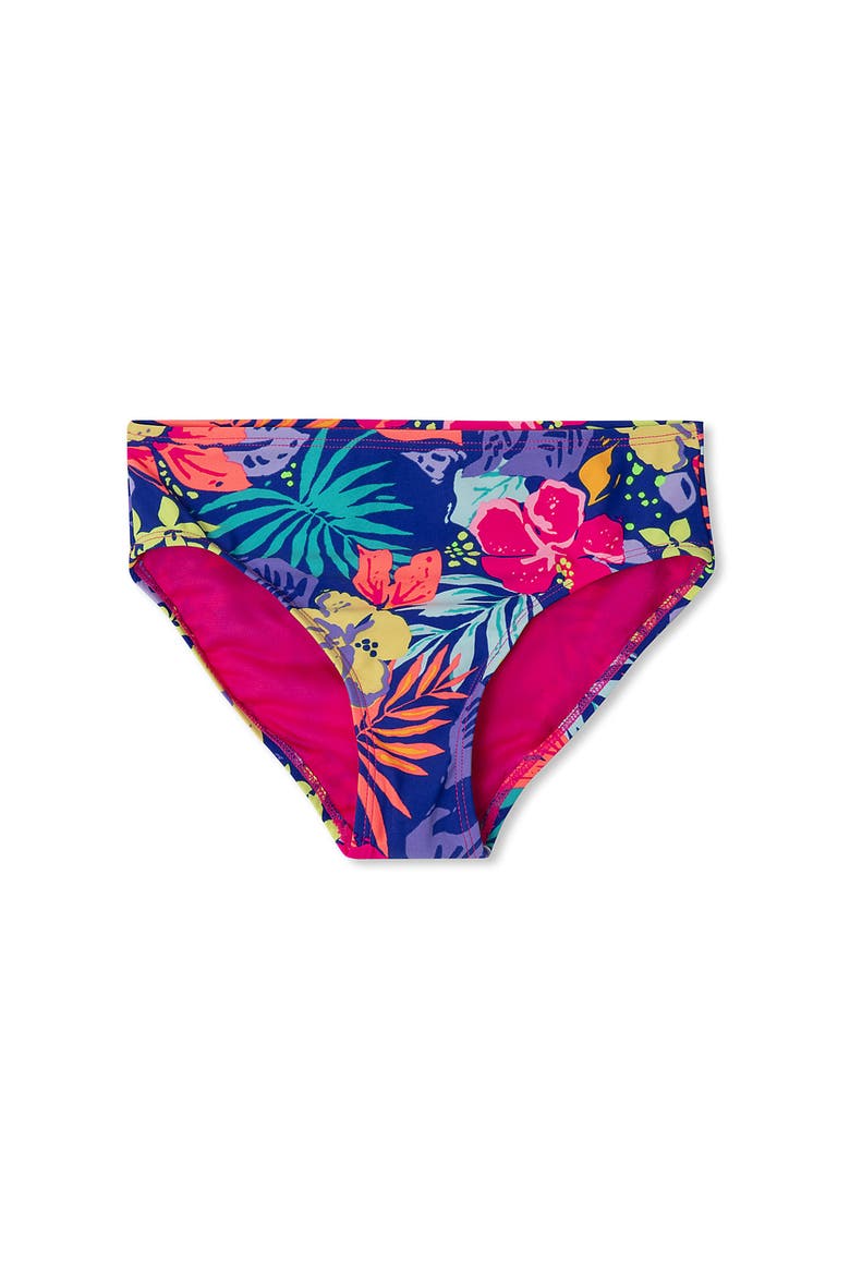 Girls Plus Chlorine Resistant Bikini Swim Suit Bottoms, Main, color, Tropical Floral/Dazzling Blue