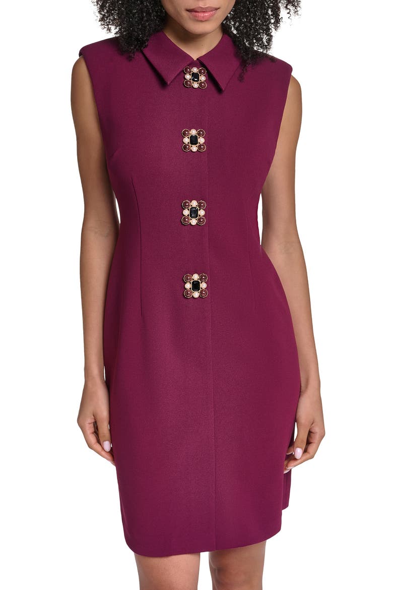 Crystal Button Scuba Crepe Sheath Minidress, Alternate, color, PORT