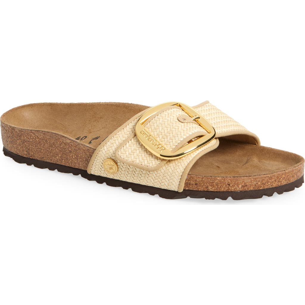 Birkenstock Madrid Big Buckle Raffia Slipper In Sand
