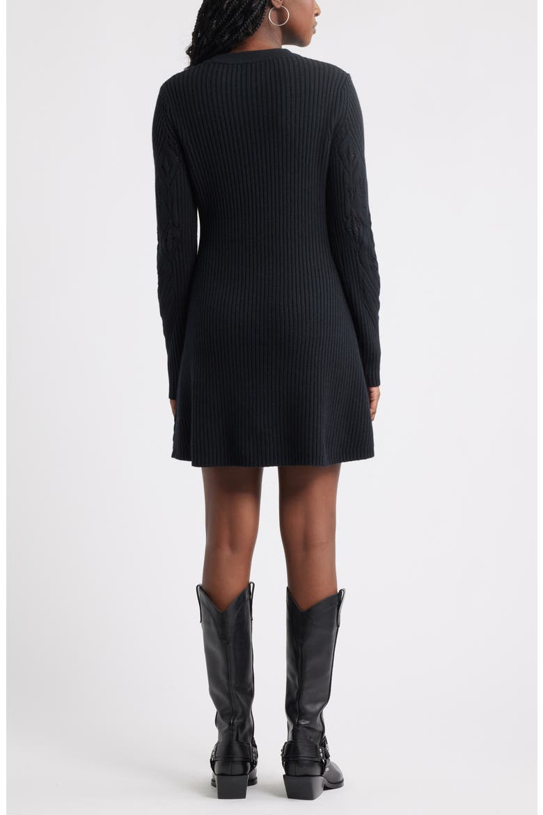 Long Sleeve Merino Wool & Cotton Blend Sweater Dress, Alternate, color, BLACK