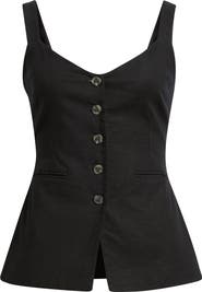 Open Edit Button Front Linen Blend Tank