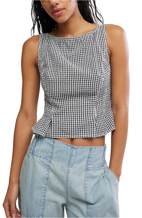 Sunfaded Gingham Peplum Top