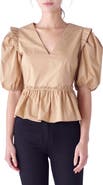 English Factory Puff Sleeve Peplum Cotton Top