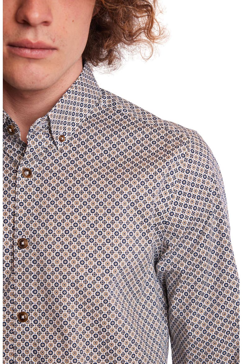 Brian Stretch Cotton Button-Down Shirt, Alternate, color, NAVY TAN FLORAL