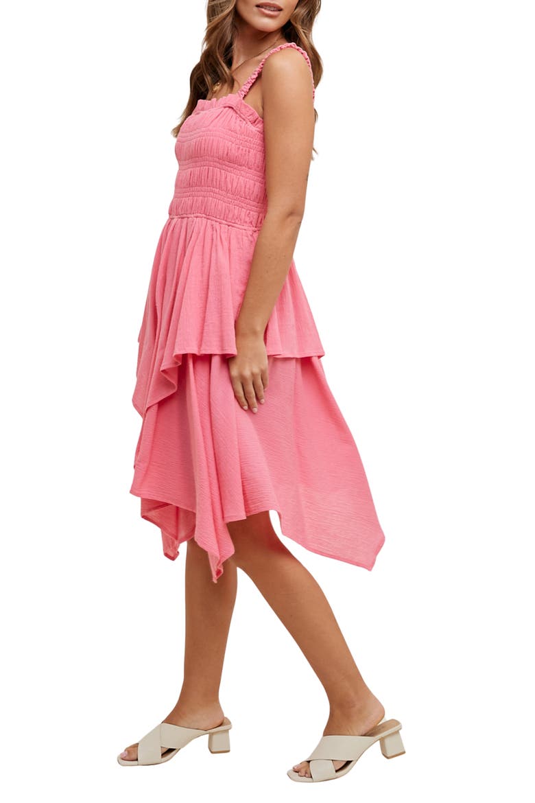 Smocked Handkerchief Hem Minidress, Alternate, color, PUNCH