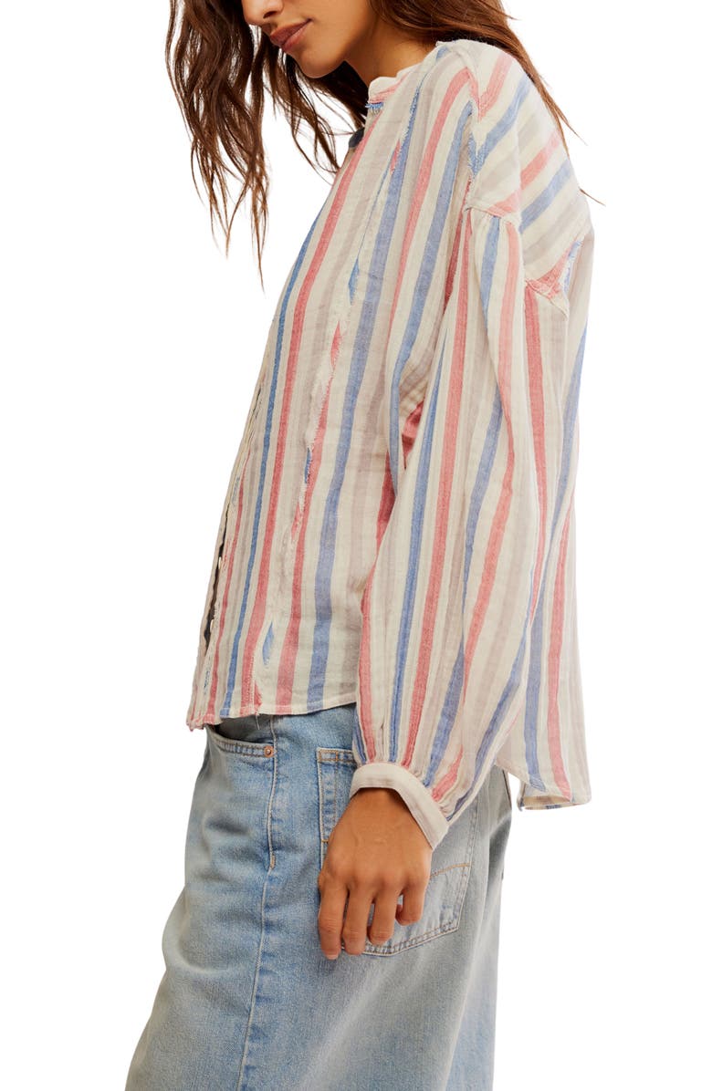 Free People Valley Stripe Double Cloth Button-Up Shirt, Alternate, color, Ivory Combo