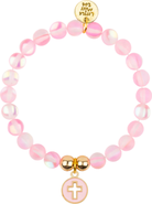 Emma Rae Little Miss Zoe Luminous Glass Moonstone Cross Charm Bracelet in Gift Pouch