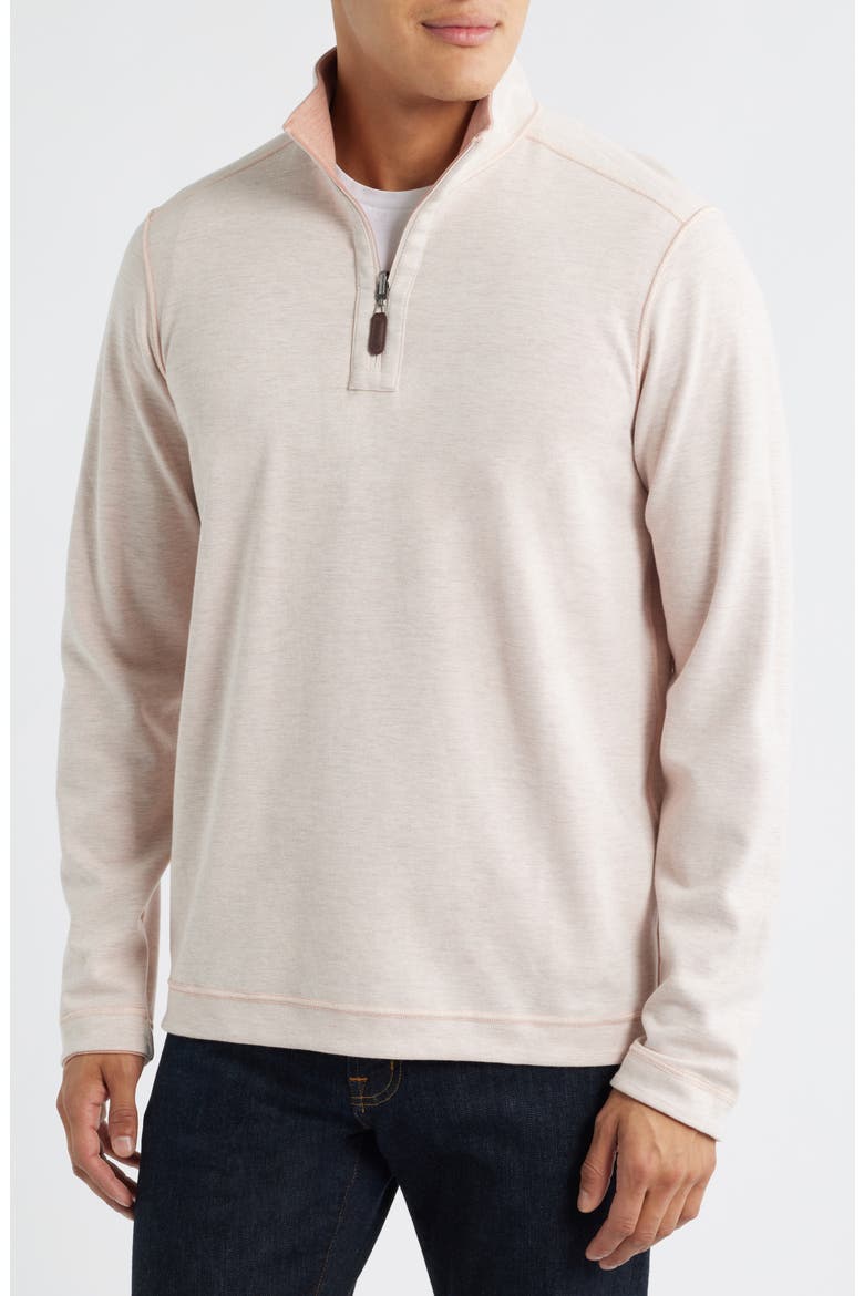 Icon Reversible Cotton Blend Quarter Zip Pullover, Alternate, color, PEACH/ WHITE