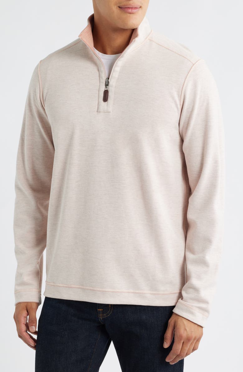 Johnston & Murphy Icon Reversible Cotton Blend Quarter Zip Pullover, Alternate, color, Peach/ White