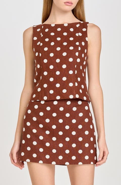 Elle Polka Dot Sleeveless Linen Blend Shell