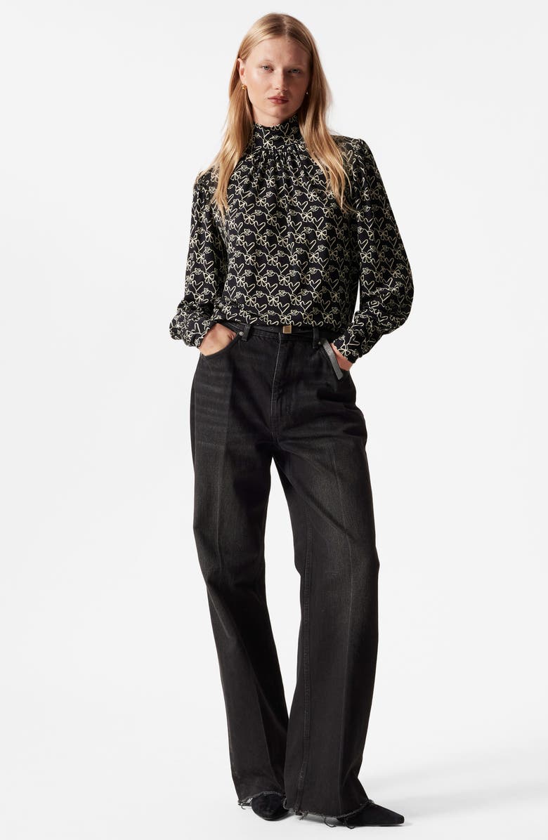 & Other Stories Print Mock Neck Top, Alternate, color, Black Dark