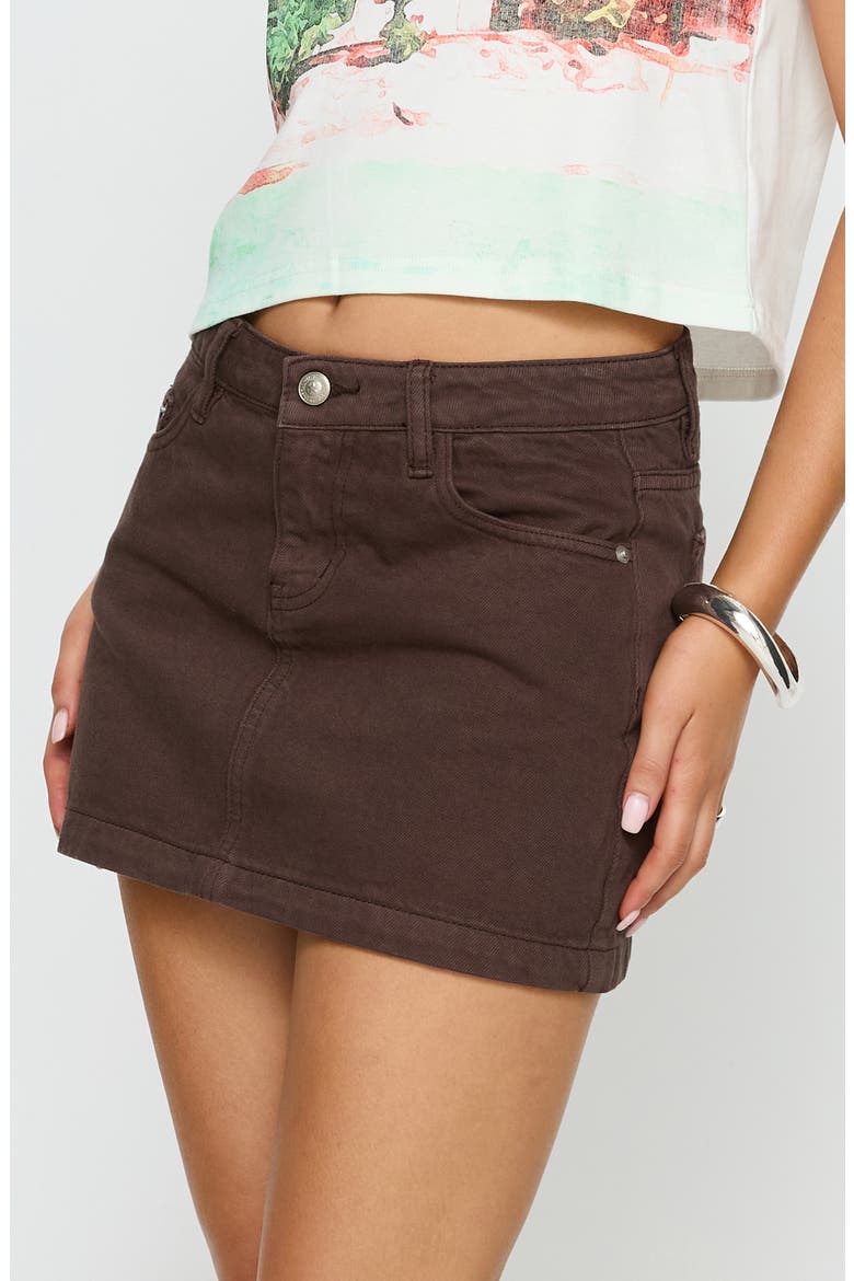 Nickei Mid Rise Denim Miniskirt, Alternate, color, CHOCOLATE