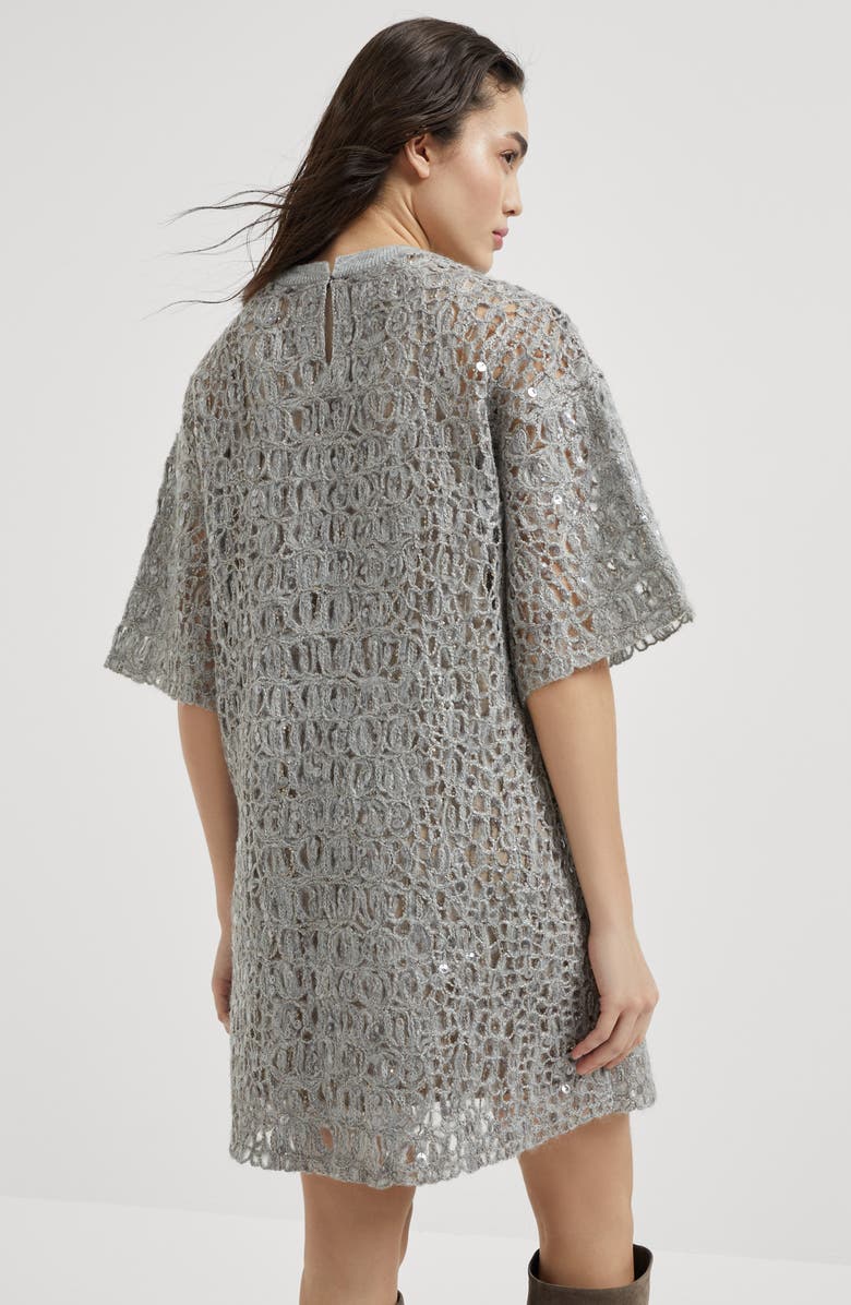 Brunello Cucinelli Dazzling croc embroidery dress, Alternate, color, Light Grey