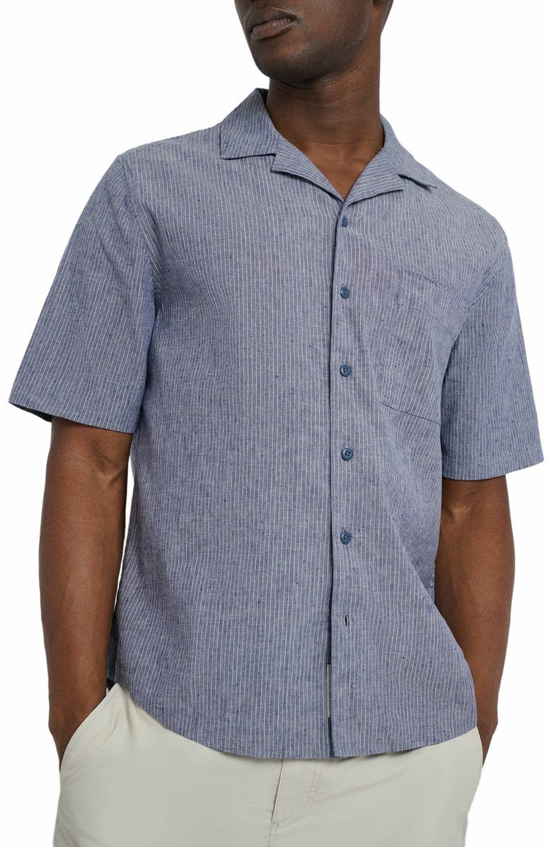Onia Stretch Yarn Dyed Vacation Shirt, Alternate, color, Navy