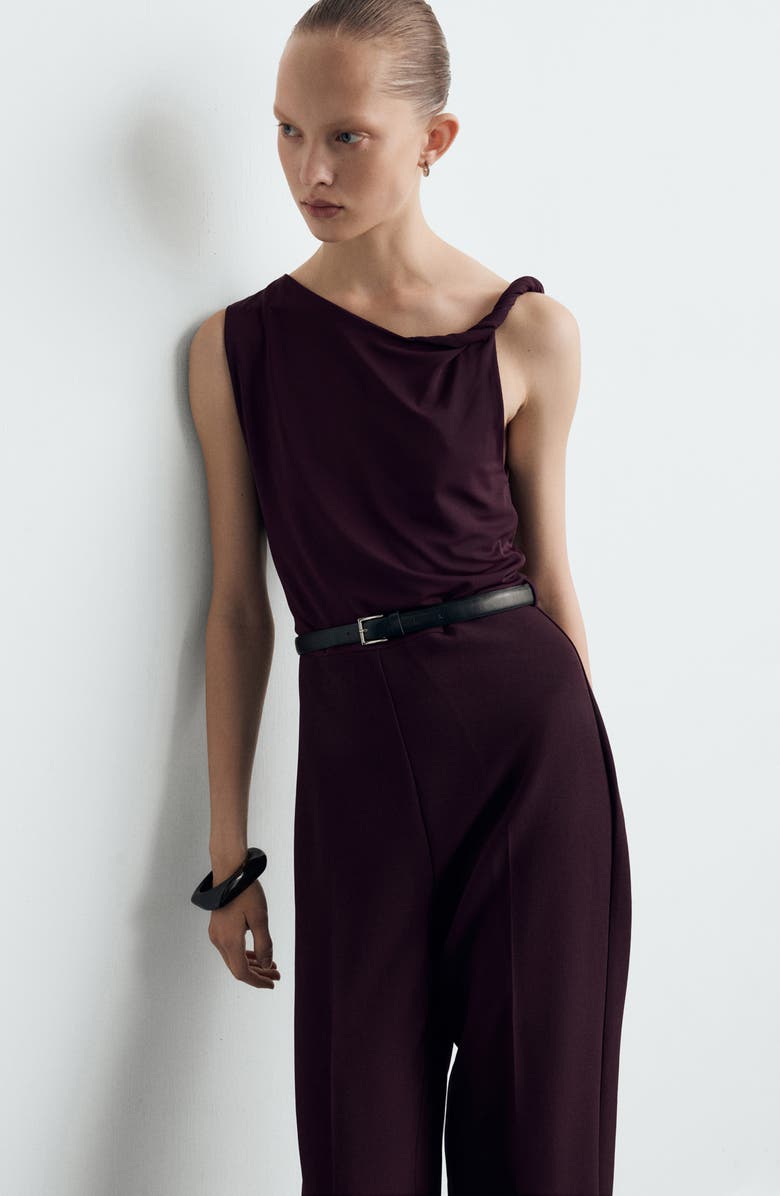 MANGO Twist Strap Belted Jumpsuit, Alternate, color, Wine