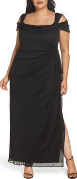 Alex Evenings Cold Shoulder Glitter Column Gown