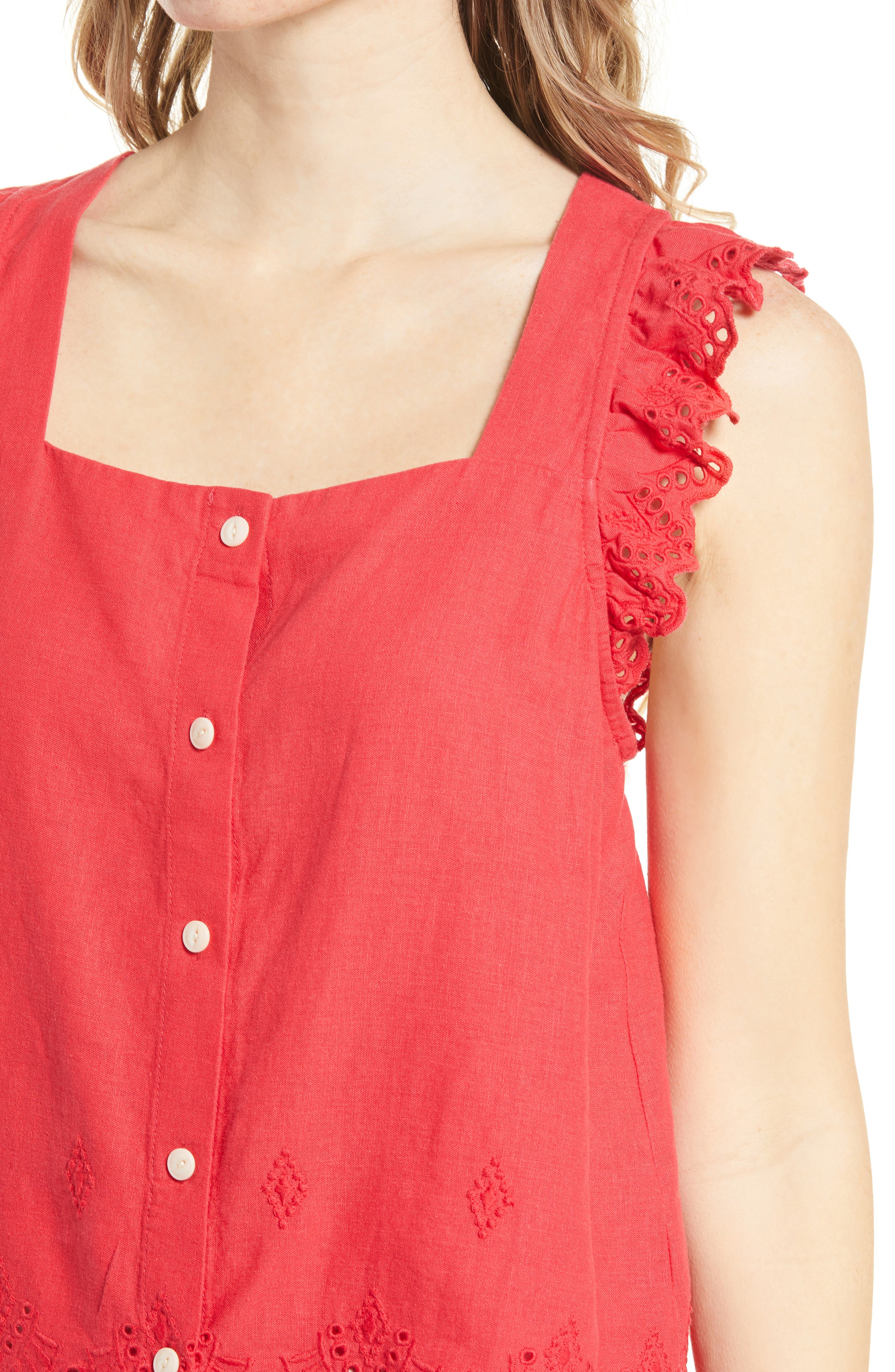 Madewell Eyelet Ruffle Strap Button-Up Tank Top (Women) | Nordstromrack