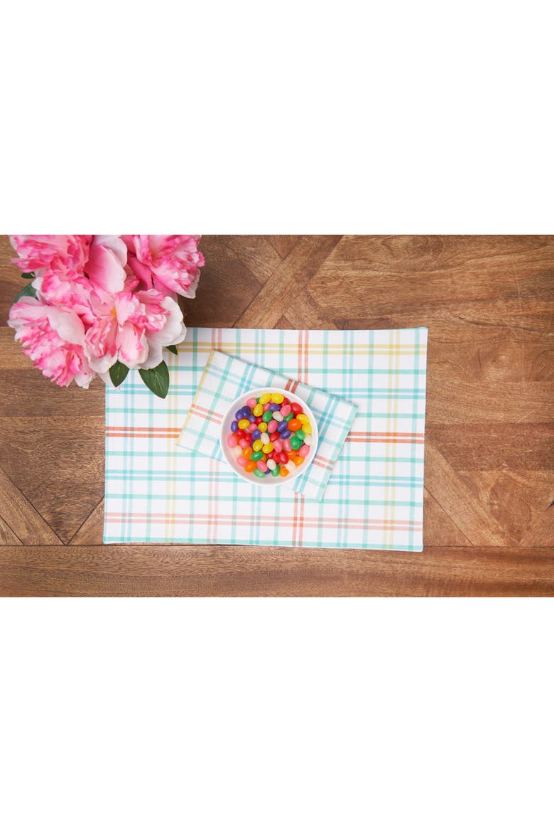 Bunny Rabbit Trail Plaid Easter Spring Cotton Placemats Set of 6, 13" x 19", Alternate, color, Blue