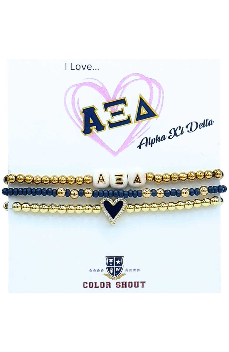 Color Shout Alpha Xi Delta Love My Sorority Bracelet Stack, Main, color, Yellow Gold
