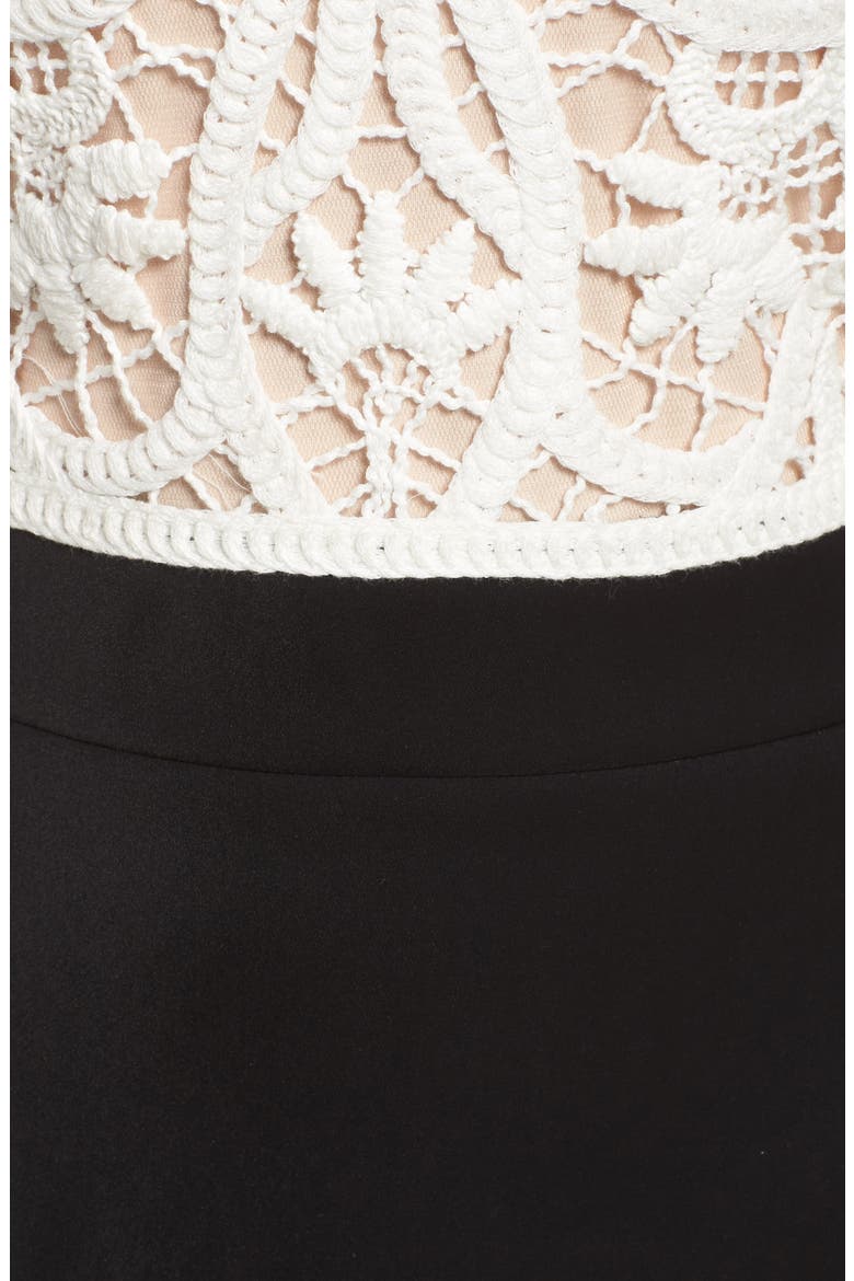 Crochet Lace & Crepe Gown, Alternate, color, IVORY/ BLACK