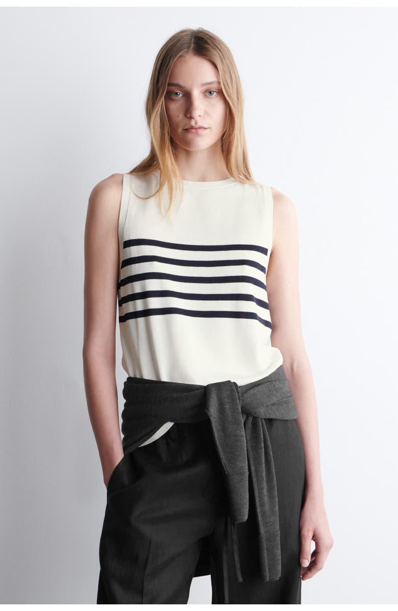 COS Striped Knitted Tank Top, Main, color, White / Black / Striped