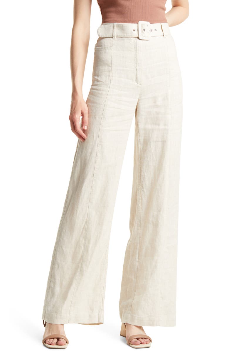 & Other Stories Belted Linen Flare Pants, Main, color, Beige