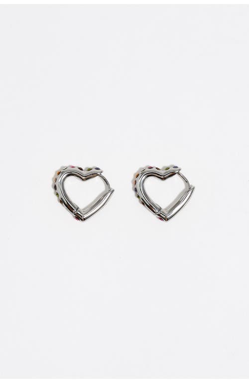 Bimba Y Lola Heart Hoop Multicolor Crystals Earrings In Metallic
