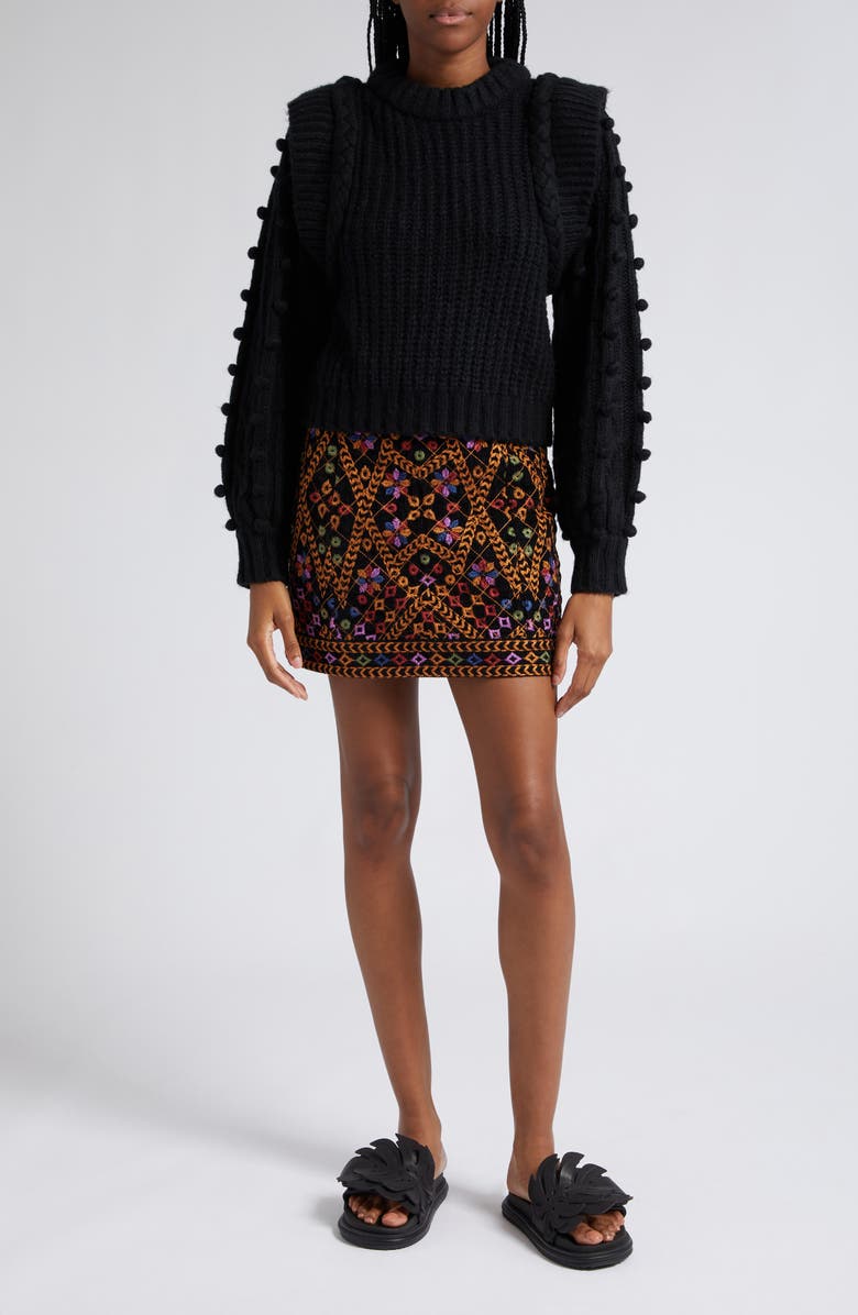 FARM Rio Floral Embroidered Corduroy Miniskirt, Alternate, color, 