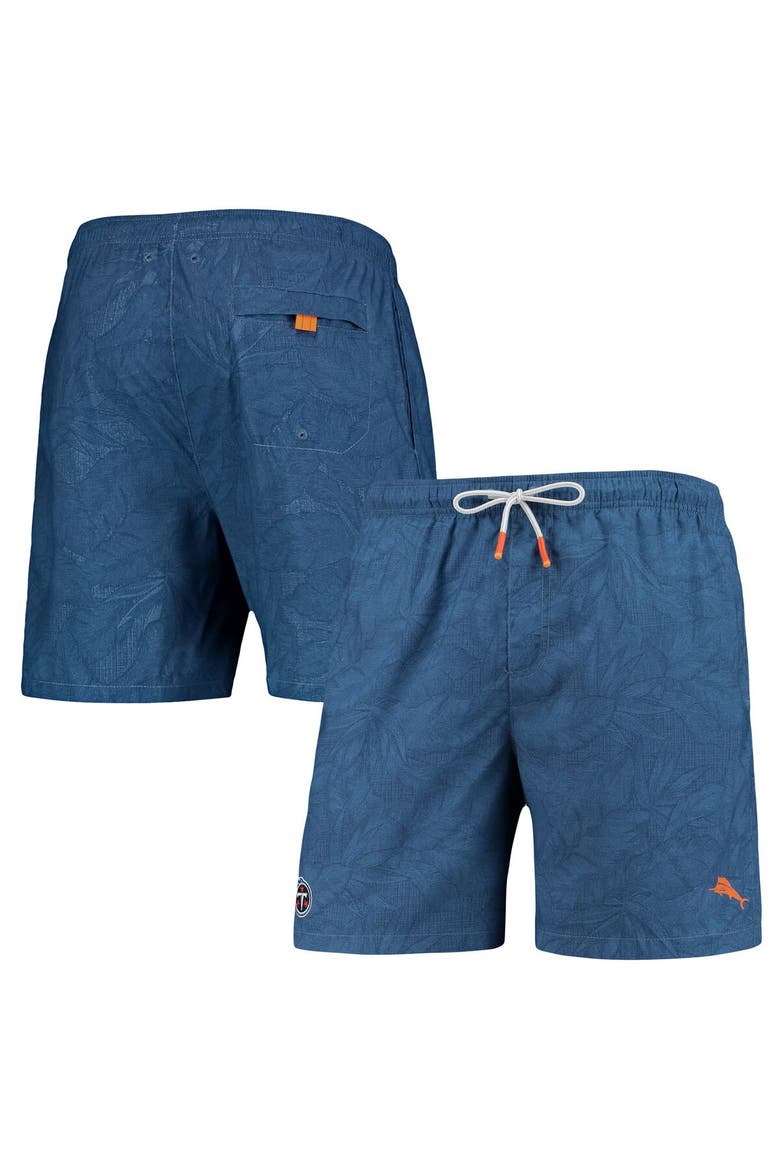 Men's Tommy Bahama Navy Tennessee Titans Naples Layered Leaves Swim Trunks, Main, color, Navy