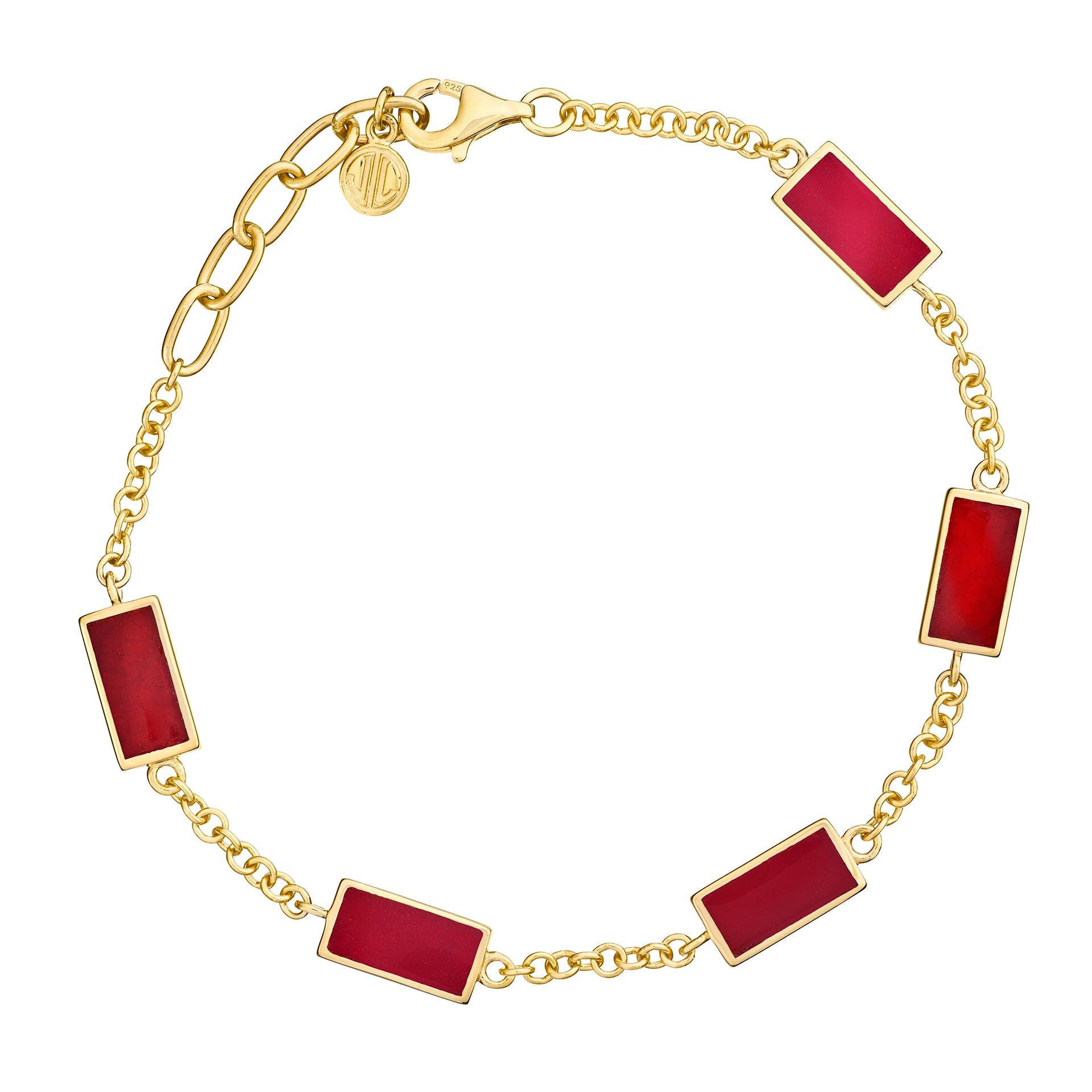 Jan Leslie Five Station Dash Rectangle Bracelet In Sterling With 18k Gold Overlay In Brown