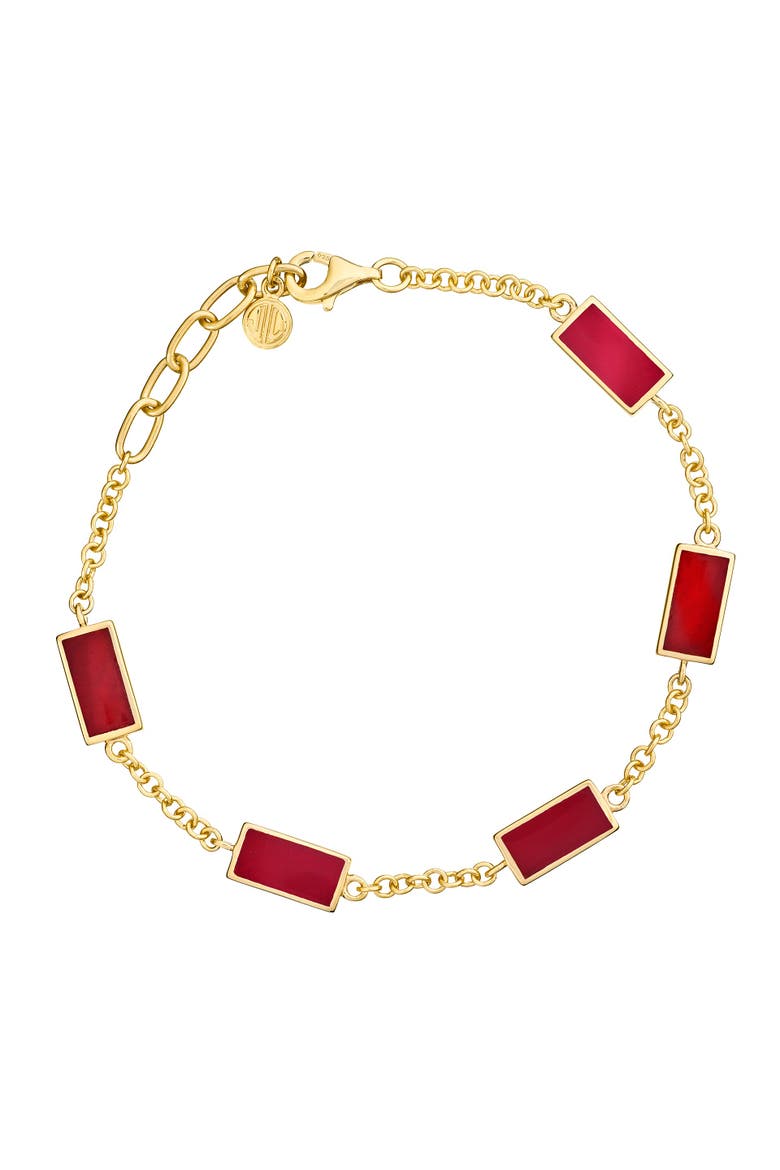 Five Station Dash Rectangle Bracelet In Sterling With 18K Gold Overlay, Main, color, RED
