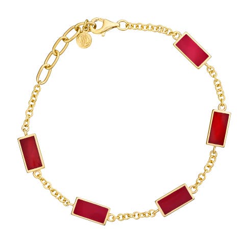 Five Station Dash Rectangle Bracelet In Sterling With 18K Gold Overlay