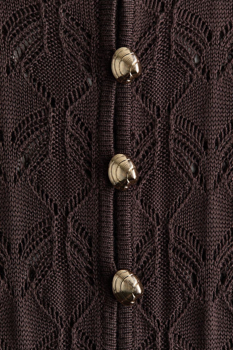 Crochet-look Button-top Dress, Alternate, color, Dark brown