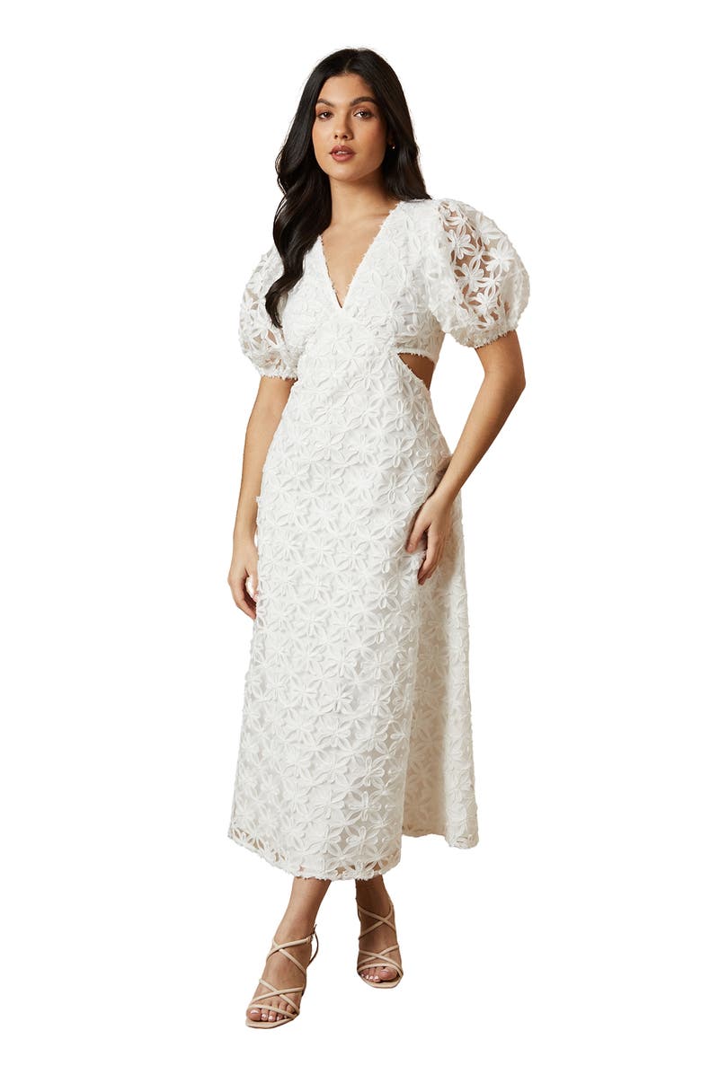 Oasis Textured Cutout Detail Midi Dress, Main, color, White