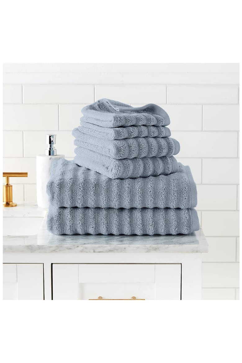 Luxury Spa Collection Wavy Quick Dry 6-Piece Towel Set - Spa Blue, Alternate, color, spa-blue