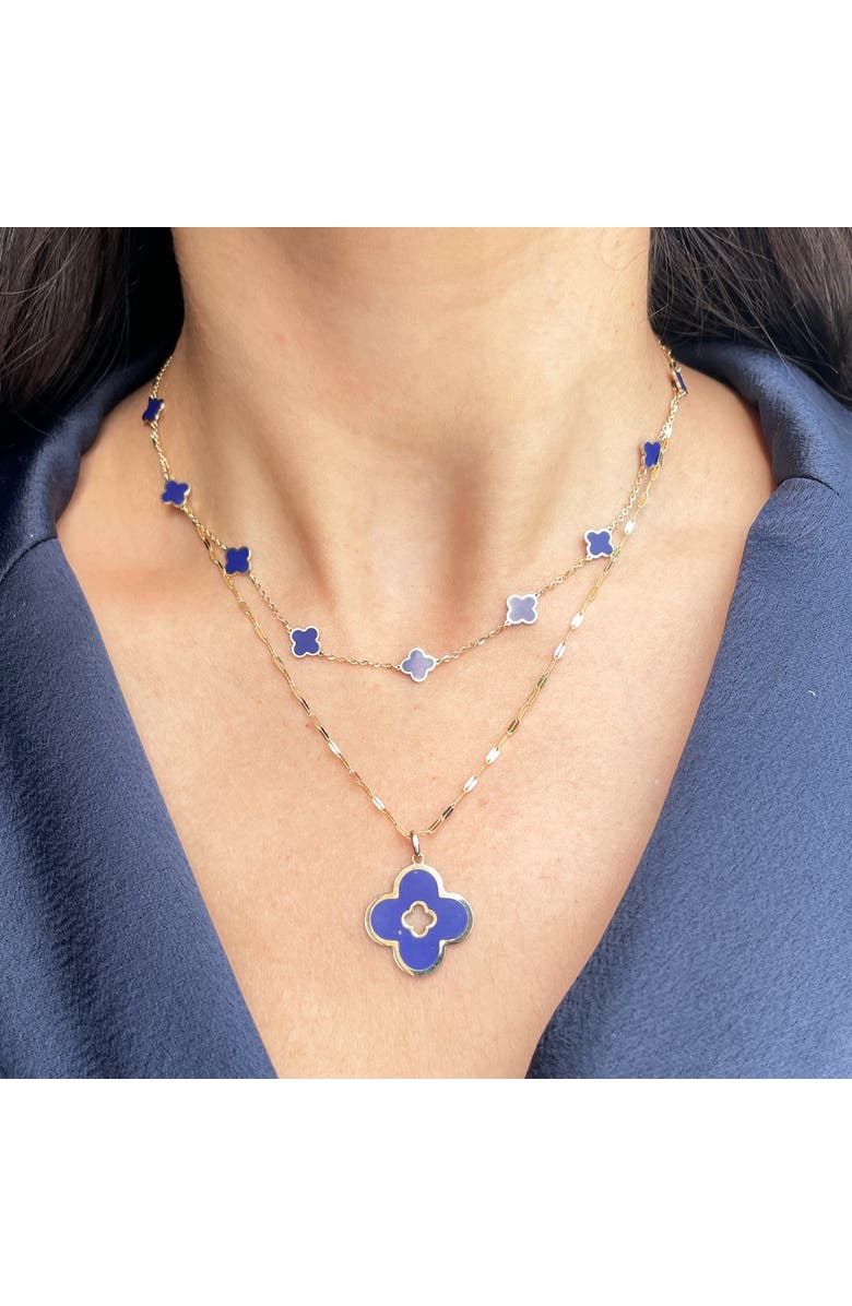 The Lovery Fine Jewelry Lapis Clover Cut Out Charm, Alternate, color, Lapis