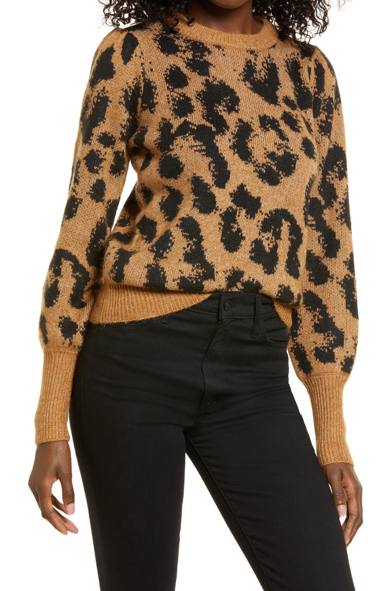 VERO MODA Tari Leopard Spot Jacquard Sweater, Main, color, 