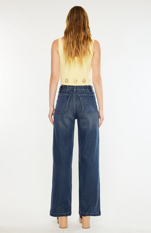 Kancan Seville High Rise Wide Flare Jeans In Blue