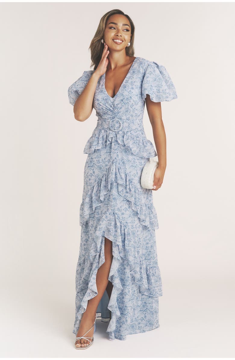 Six Stories Freya Floral Belted Ruffle Maxi Dress, Alternate, color, Pale Blue