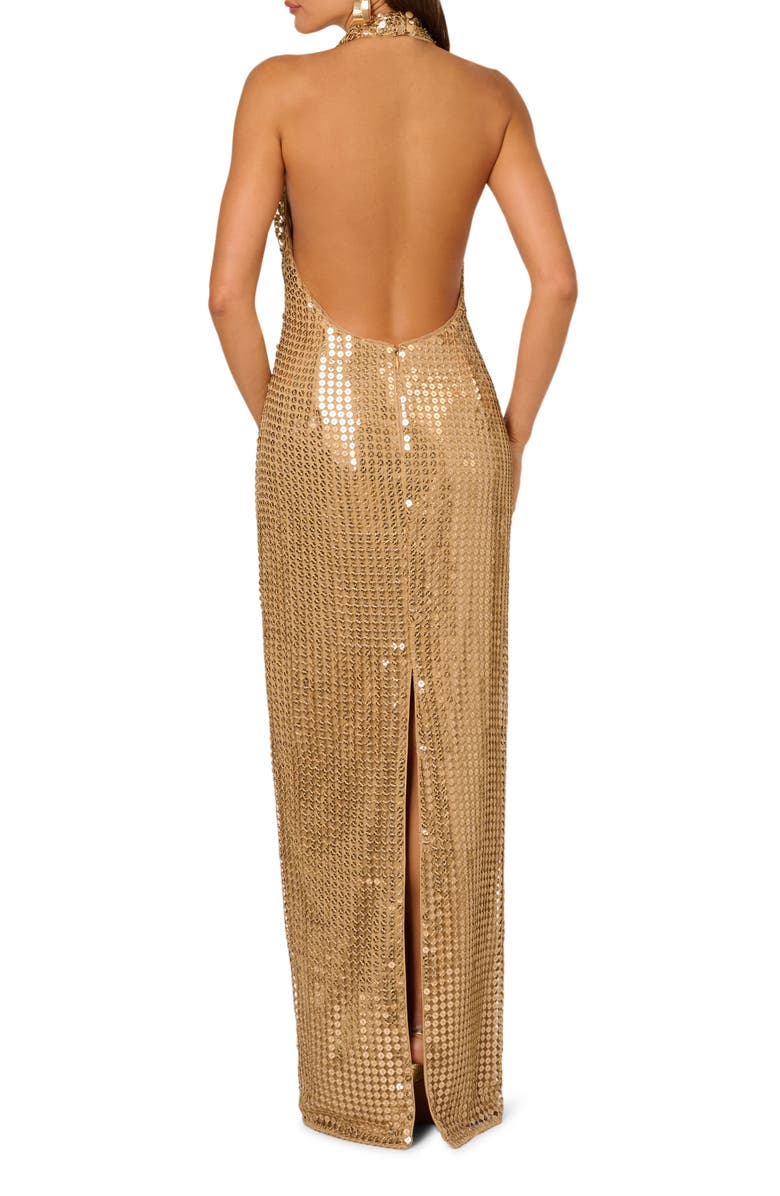 Adrianna Papell Sequin Cowl Halter Neck Gown, Alternate, color, Gold