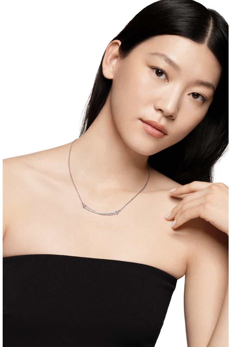 Crossover Bar Necklace with Diamonds, Alternate, color, SILVER/ DIAMOND
