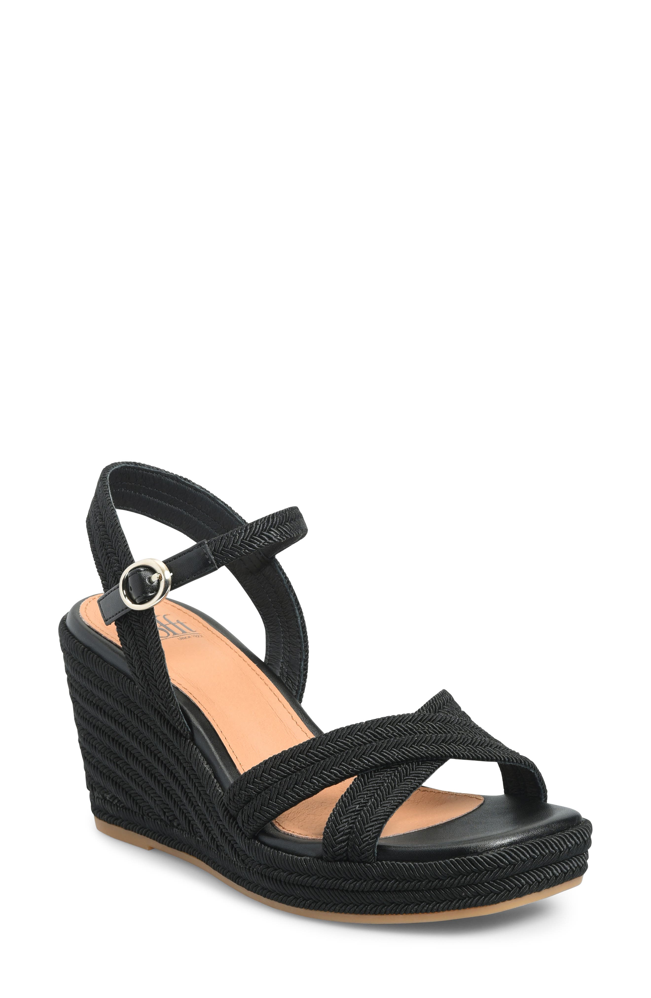 Söfft Newbury Espadrille Ankle Strap Platform Wedge Sandal, Main, color, Black
