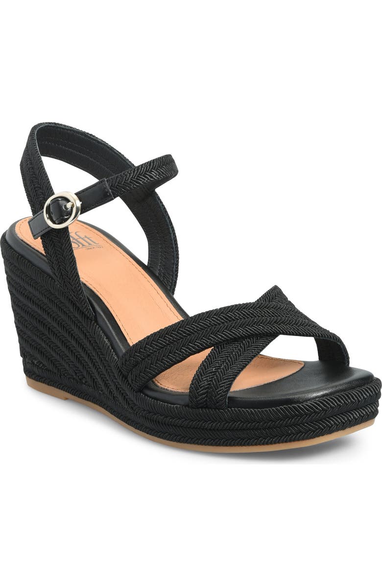 Söfft Newbury Espadrille Ankle Strap Platform Wedge Sandal, Main, color, Black