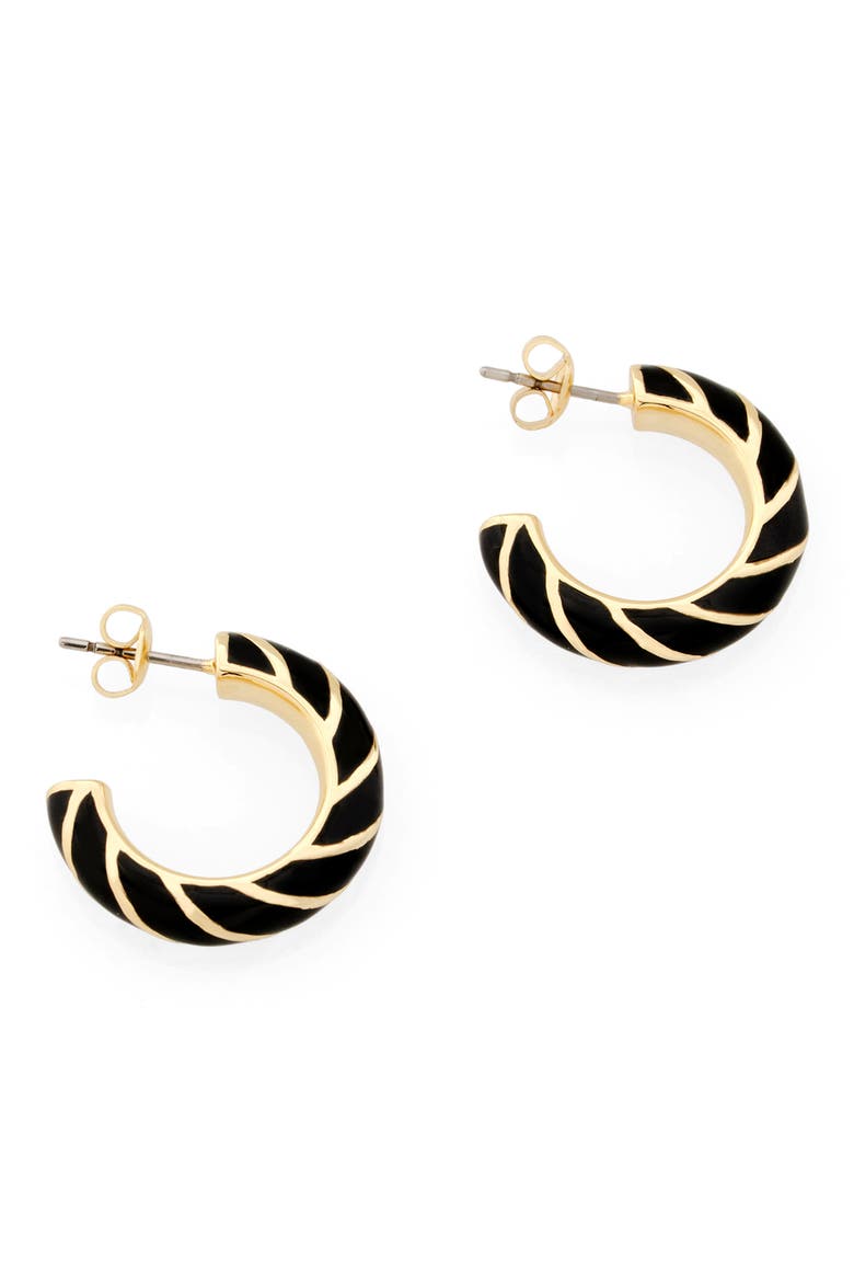 Trinna Twisted Enamel Hoop Earrings, Alternate, color, GOLD TONE BLACK