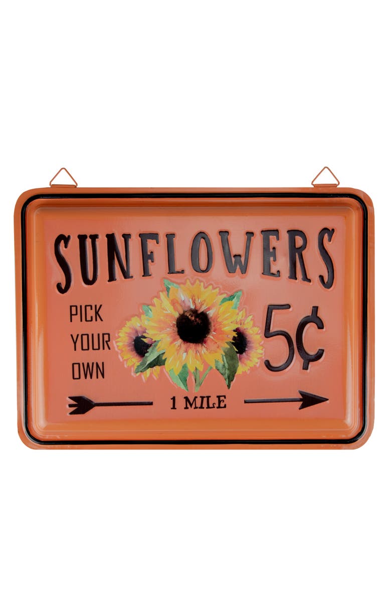 Northlight 15" Burnt Orange Sunflowers Metal Fall Wall Plaque, Main, color, 