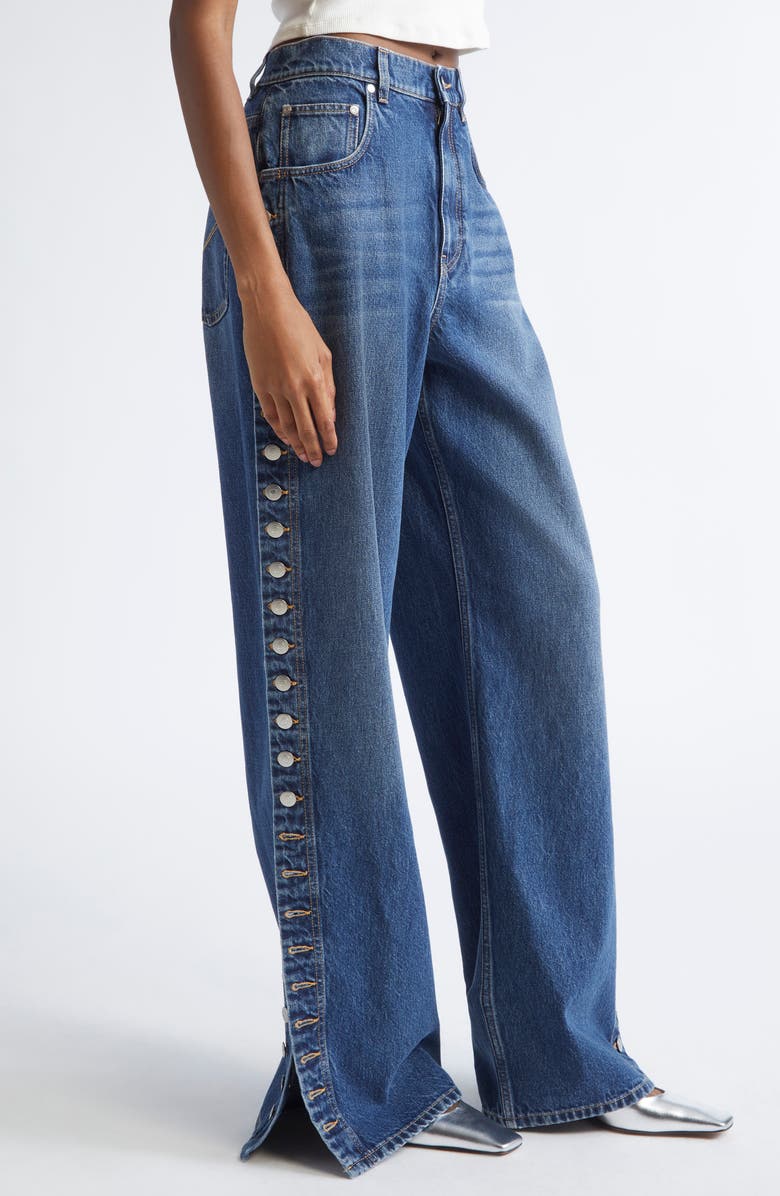 Stella McCartney Side Button Wide Leg Jeans, Alternate, color, Dark Blue