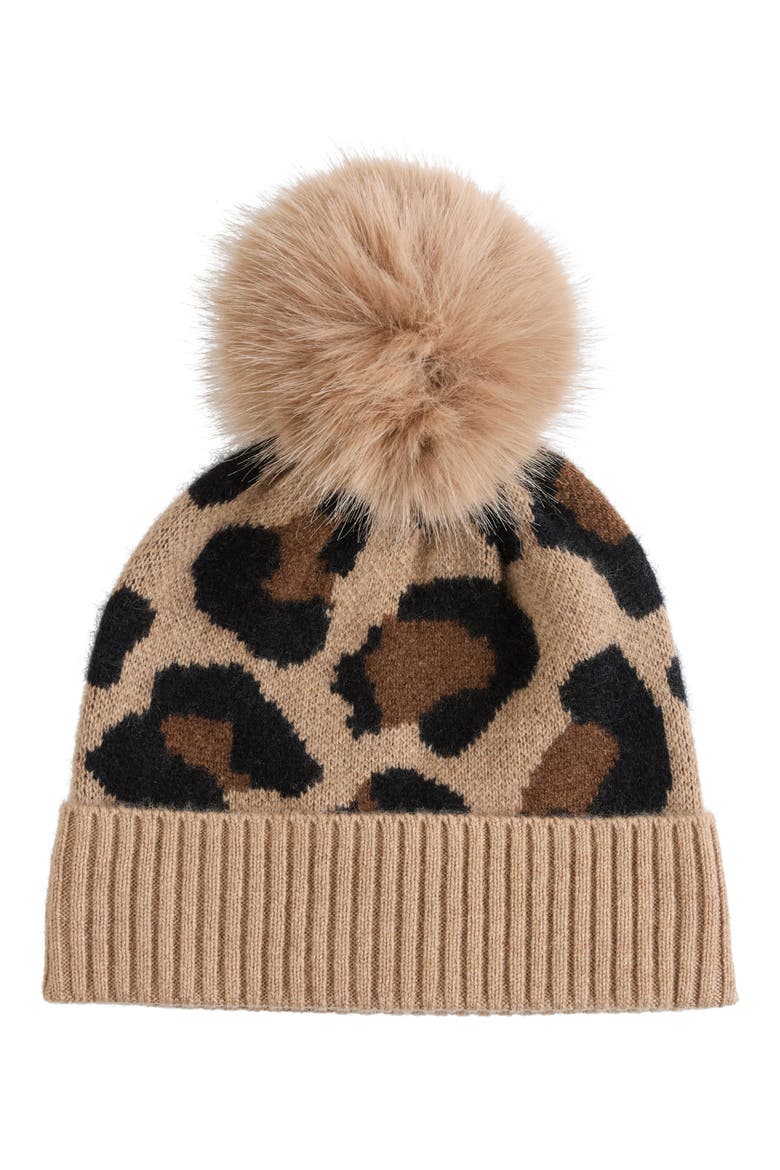 Cheetah Cashmere Cuffed Beanie, Main, color, CAMEL MULTI