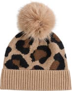 Amicale Cheetah Cashmere Cuffed Beanie