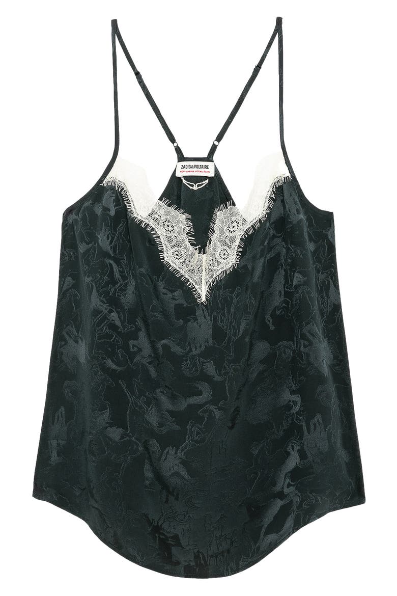 Cespa Horse Jacquard Silk Camisole, Alternate, color, GLOOM