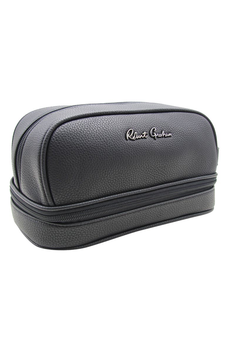 Robert Graham Olivan Recycled Faux Leather Dopp Kit, Alternate, color, Black